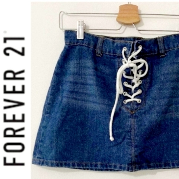 Forever 21 Dresses & Skirts - FOREVER 21 Rope Lace-Up Denim Mini Skirt EUC